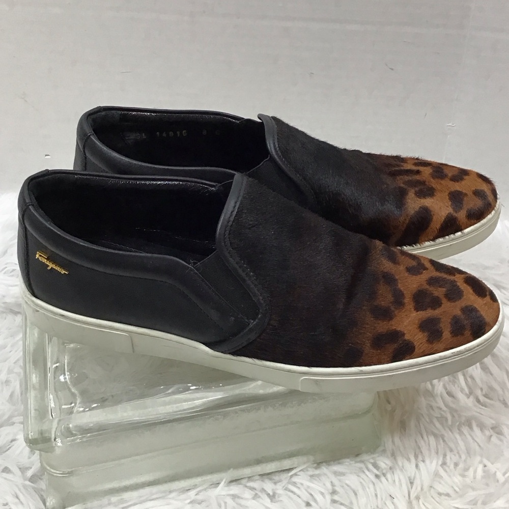 Salvatore Ferragamo Gatteo Black and Brown pony hair Leopard Slip-Ons 8